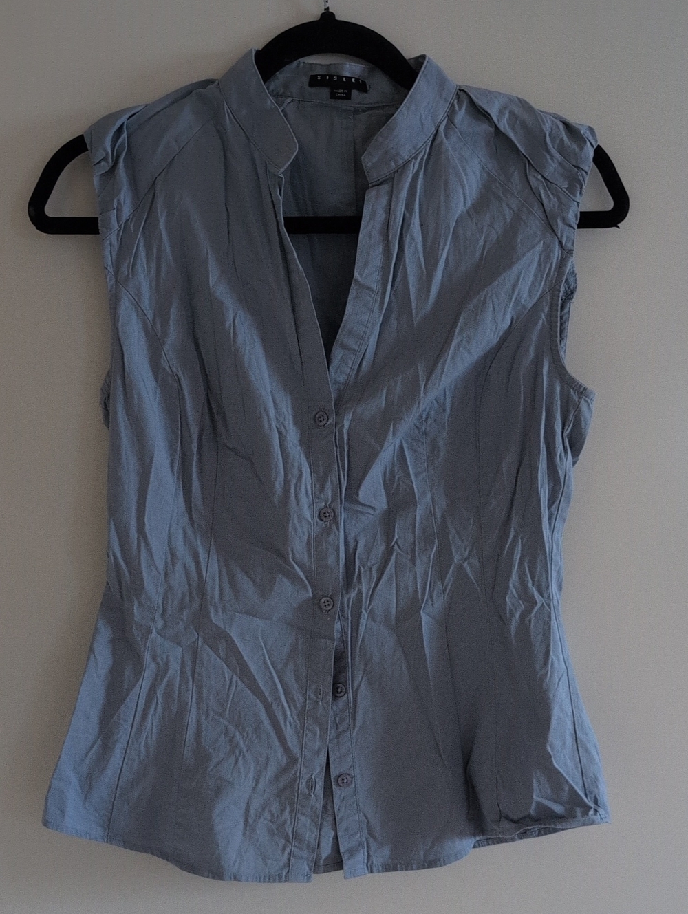 Sisley-Paris Sleeveless Button-Down Shirt in Slate Blue